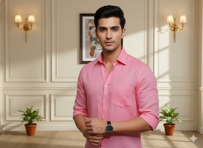 सैल्मन पिंक शुद्ध लिनन फ़ैब्रिक - 60 ली