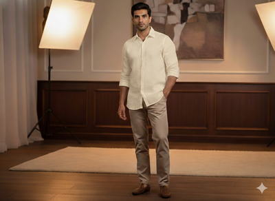 क्रीम प्लेन शुद्ध लिनन 60 ली फ़ैब्रिक