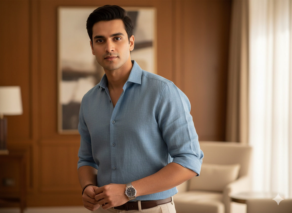 Precut of Steel Blue Pure Linen 60 Lea Fabric