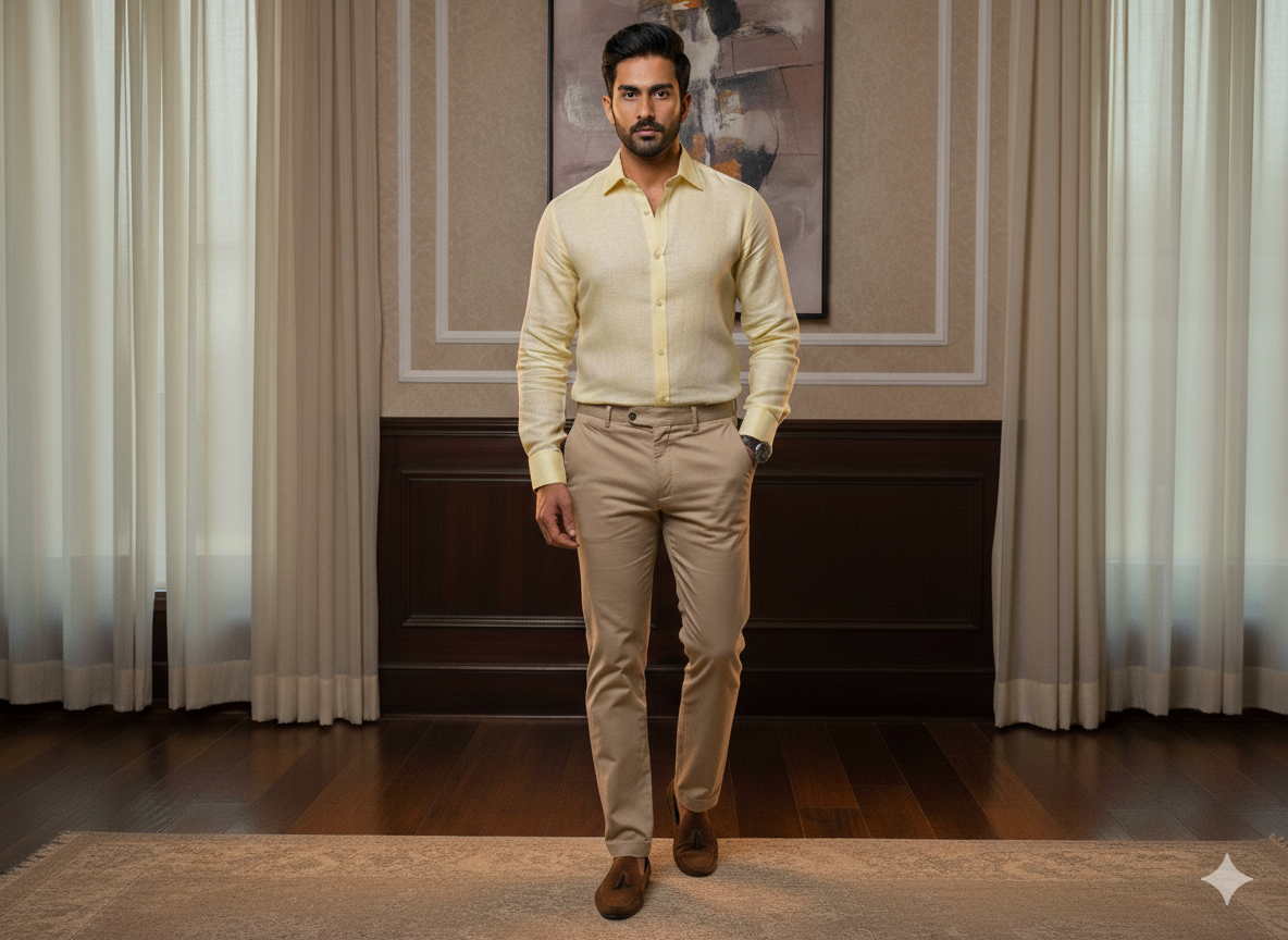 हल्का पीला शुद्ध लिनन कपड़ा - 60 ली (थोक)