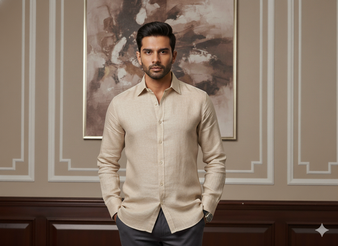 Precut of Natural Beige Pure Linen Fabric - 60 Lea