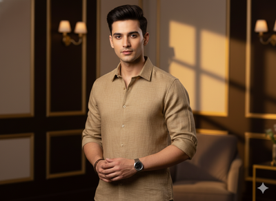 खाकी शुद्ध लिनन 60 ली कपड़ा