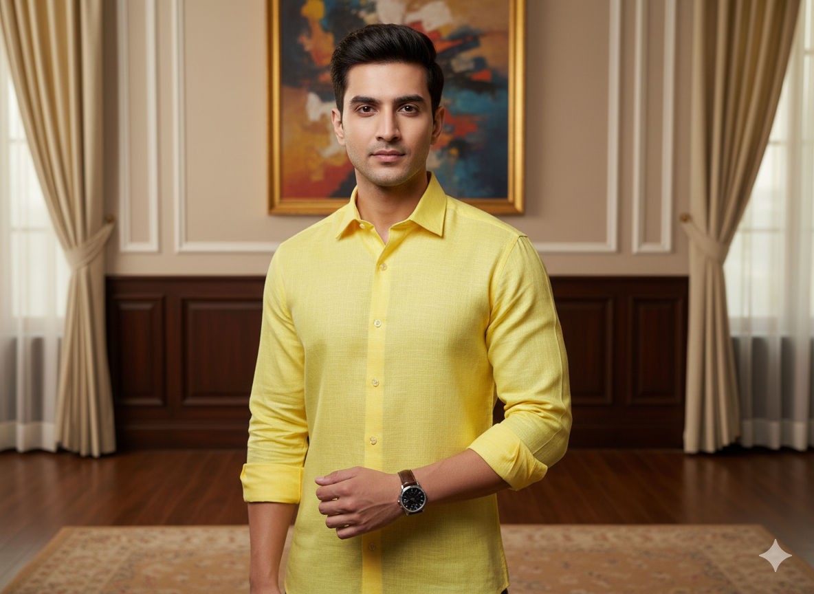 चमकीले पीले रंग का शुद्ध लिनन कपड़ा - 60 ली