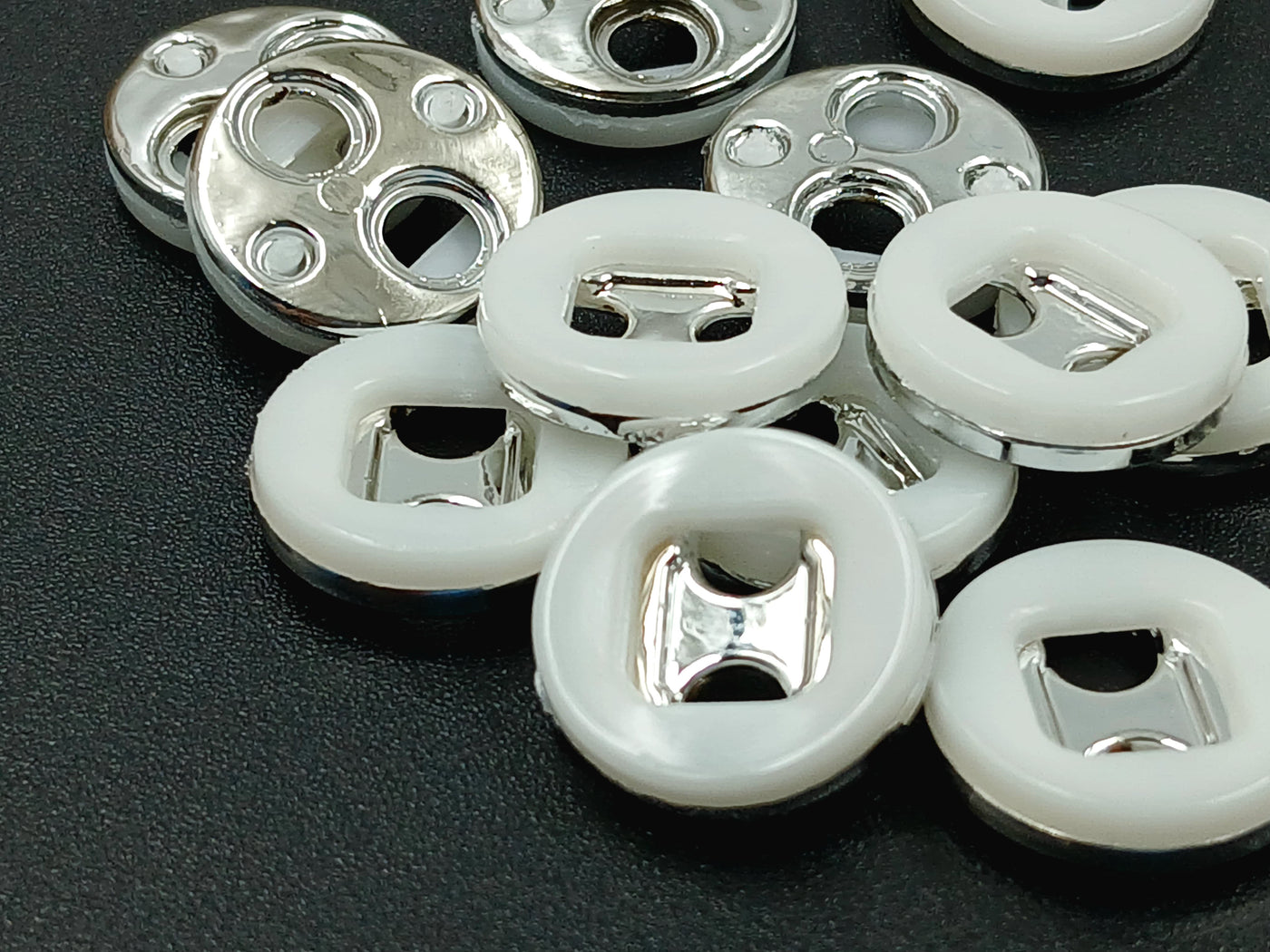 White With Silver Circular 20L Four Hole Polyester Buttons