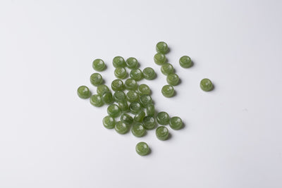 Flat Round Green Czech Glass Beads with Center Detail