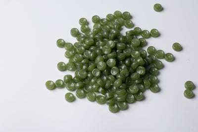 Flat Round Green Czech Glass Beads with Center Detail