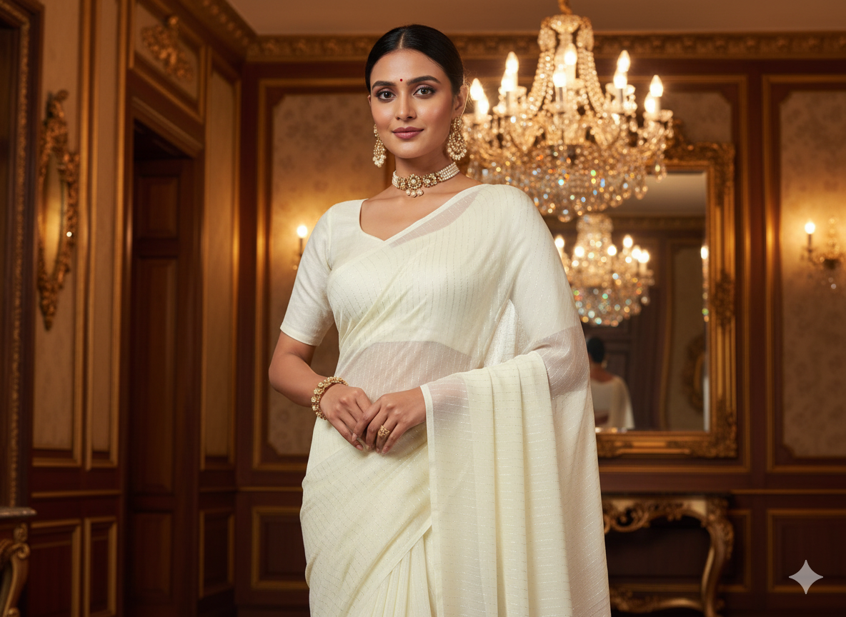 White Dyeable Crushed Lurex Rayon Crepe