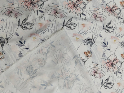 White Floral Printed Lycra Fabric