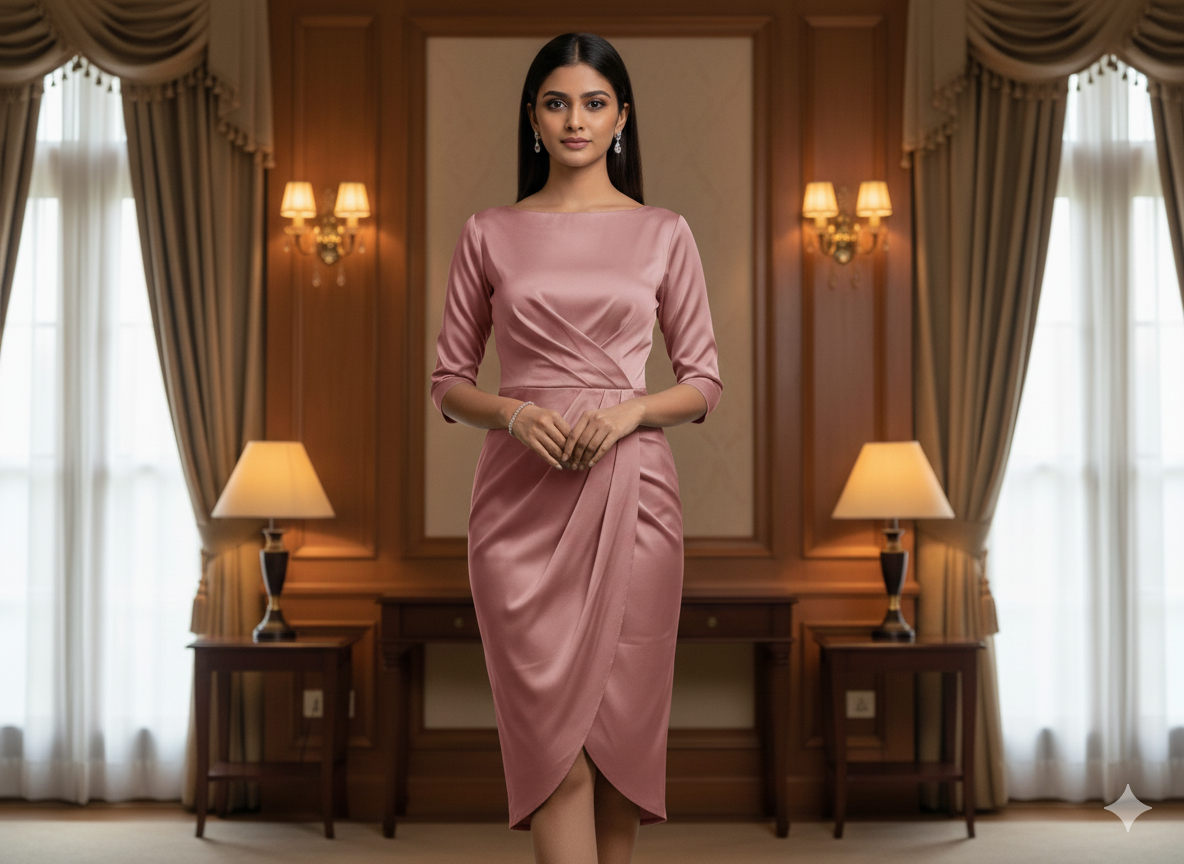Pastel Dark Peach Plain Malai Satin Fabric