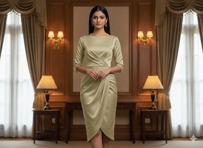 Pastel Light Olive Plain Malai Satin Fabric