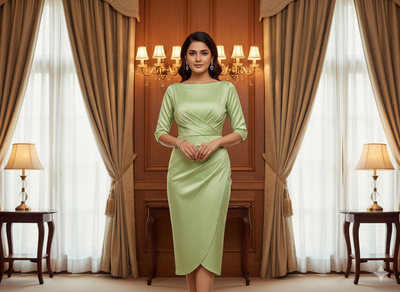 Pastel Muted Olive Green Plain Malai Satin Fabric