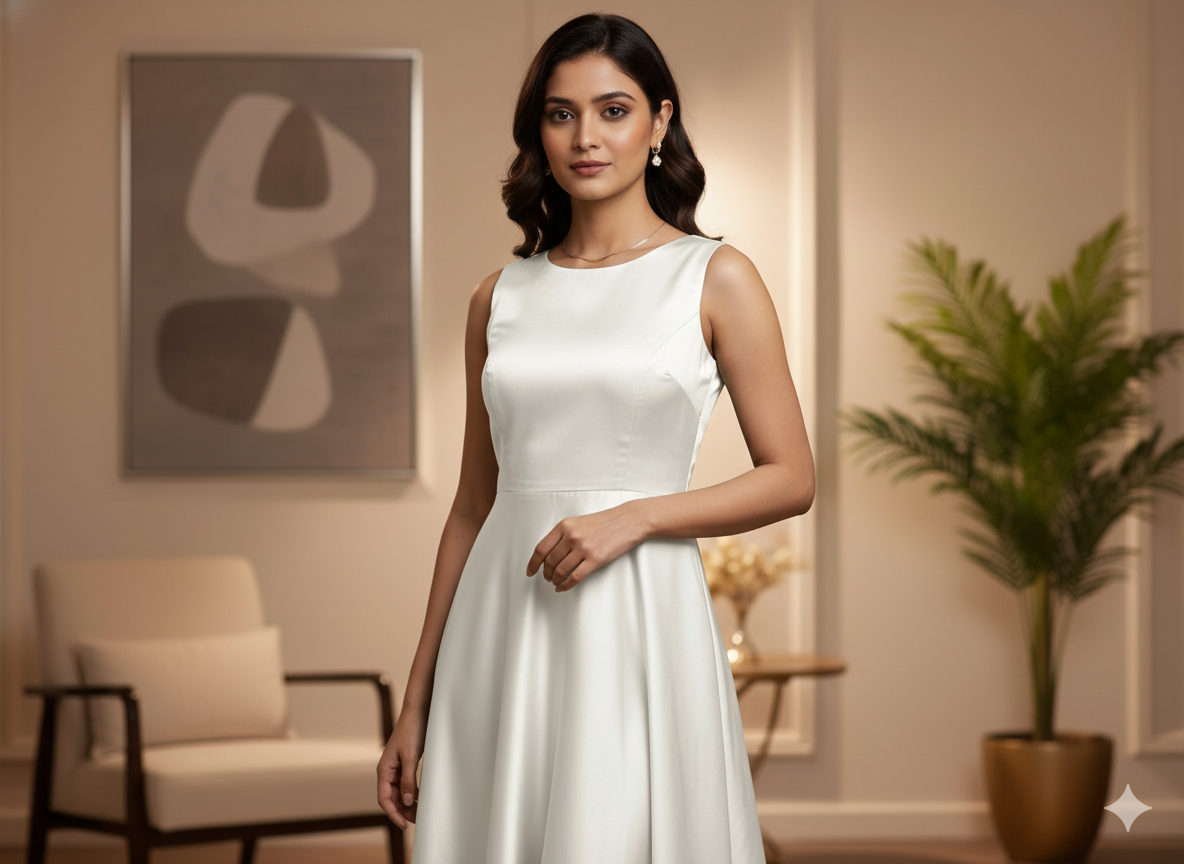 Glossy White Plain Malai Satin Fabric