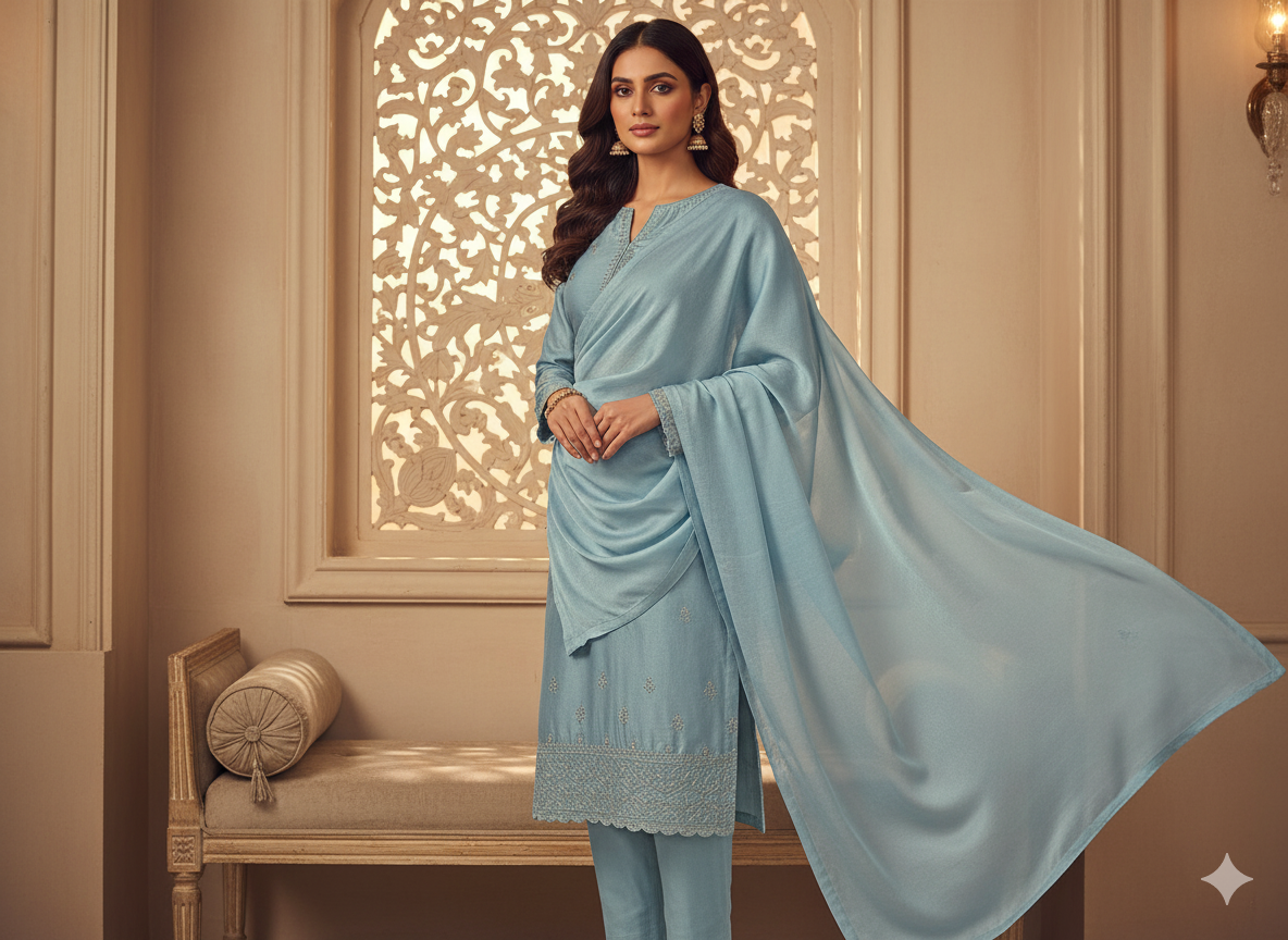 Pastel Baby Blue Plain Malai Satin Fabric
