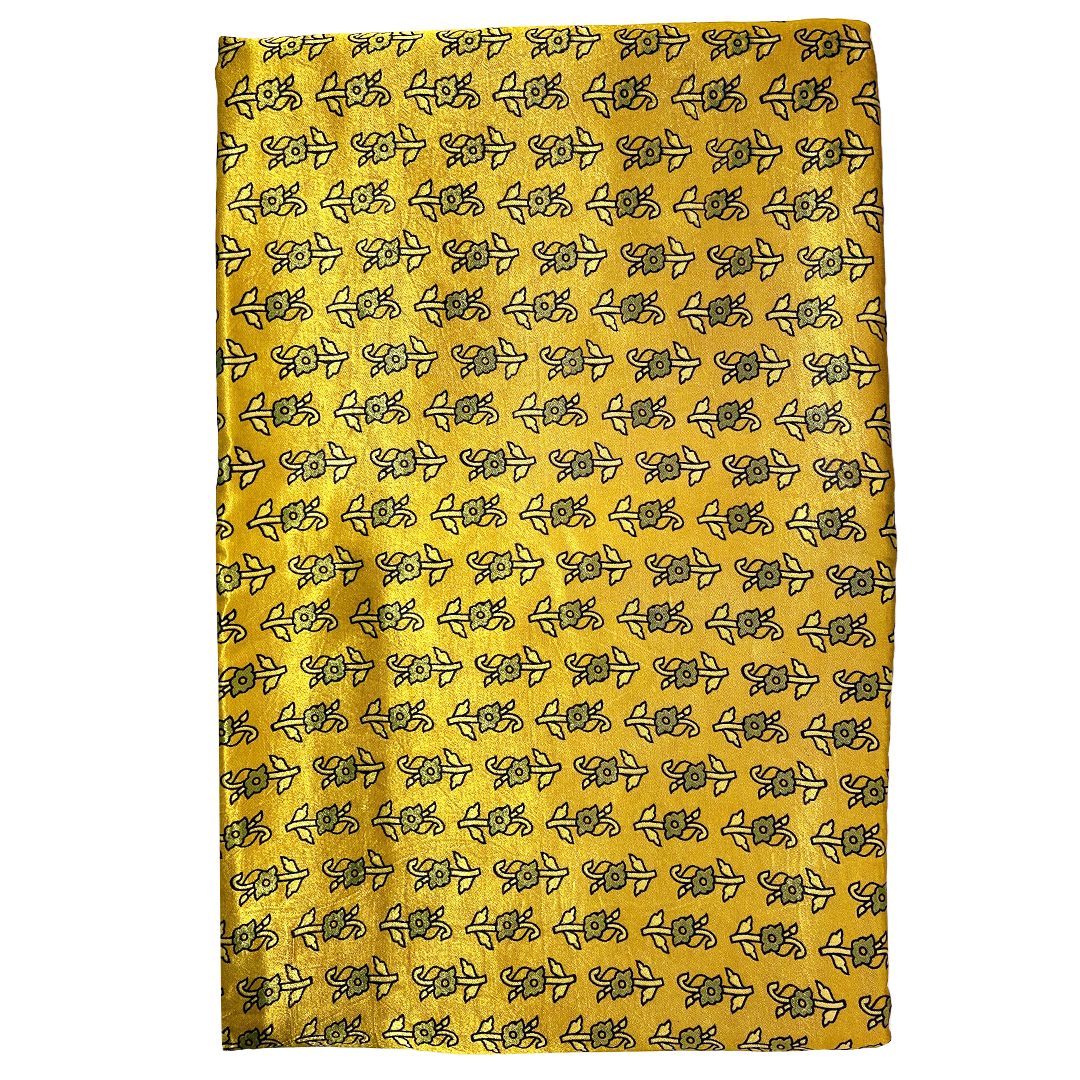 Bright Yellow Motifs Printed Ajrakh Mashru Silk Fabric