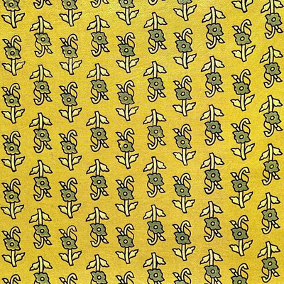 Bright Yellow Motifs Printed Ajrakh Mashru Silk Fabric