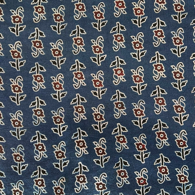 Blue Motifs Printed Ajrakh Mashru Silk Fabric