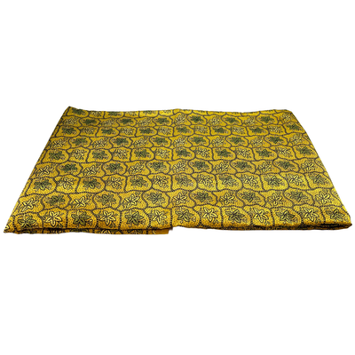 Bright Yellow Floral Printed Ajrakh Mashru Silk Fabric