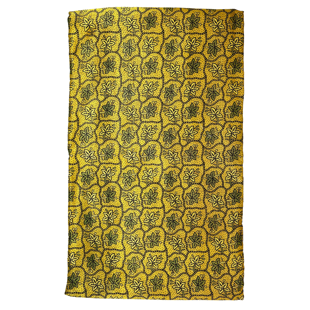 Bright Yellow Floral Printed Ajrakh Mashru Silk Fabric