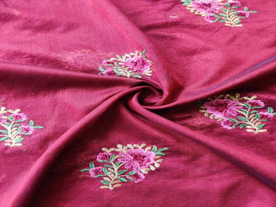 Maroon Floral Embroidered Chanderi Fabric (Wholesale)