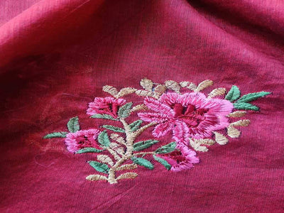 Maroon Floral Embroidered Chanderi Fabric (Wholesale)