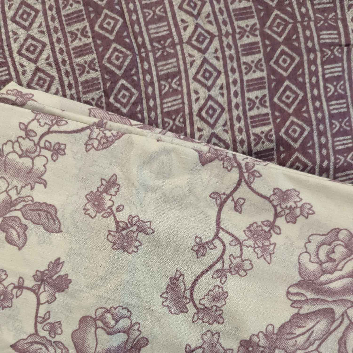 Purple & Cream Floral / Traditional Cotton Fabric Combo