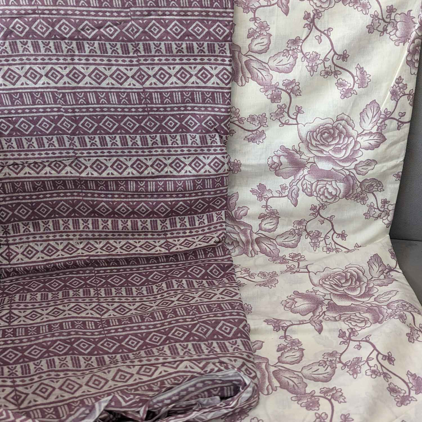 Purple & Cream Floral / Traditional Cotton Fabric Combo