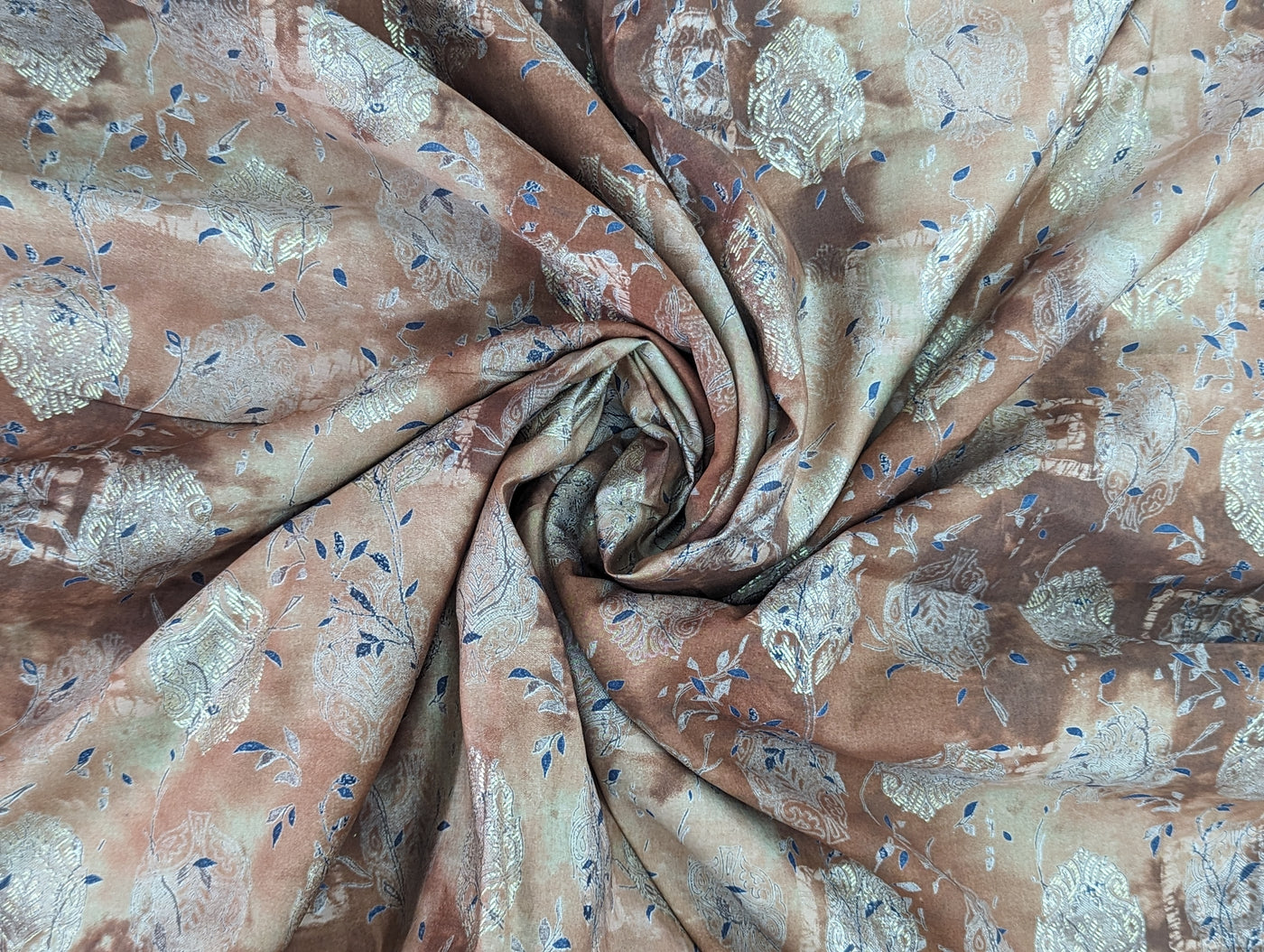 Brown & Golden Floral Muslin Printed Fabric