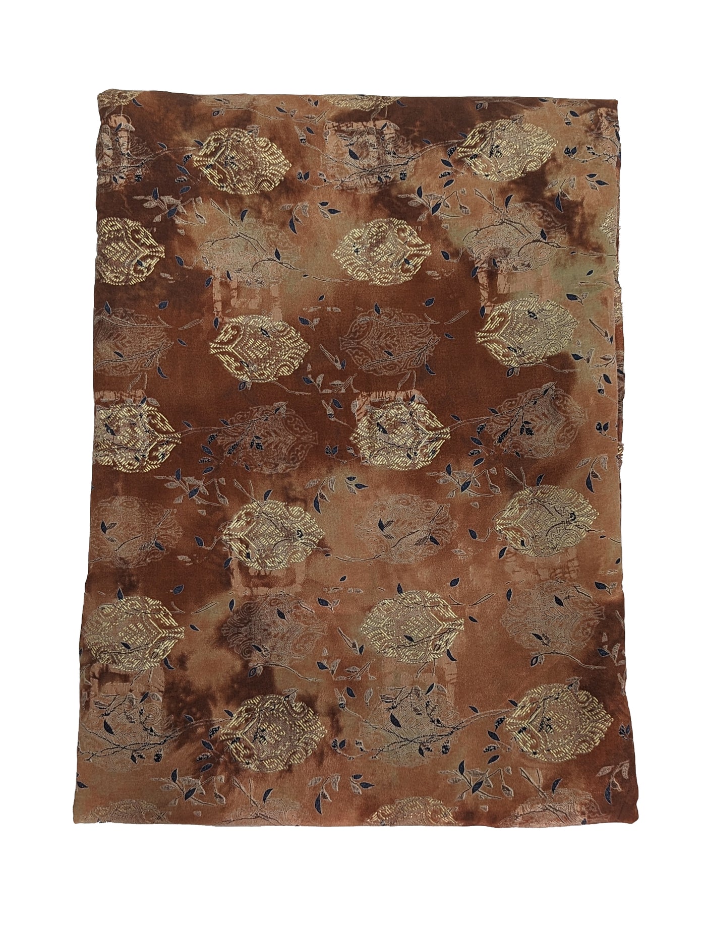 Brown & Golden Floral Muslin Printed Fabric