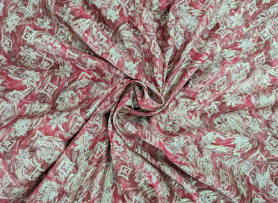 Pink & Golden Floral Printed Muslin Fabric