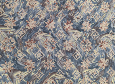 Gray & Golden Floral Printed Muslin Fabric