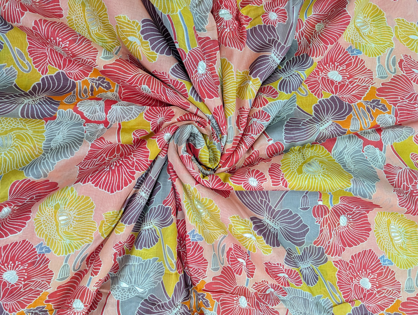 Multicolor Floral Printed Muslin Fabric