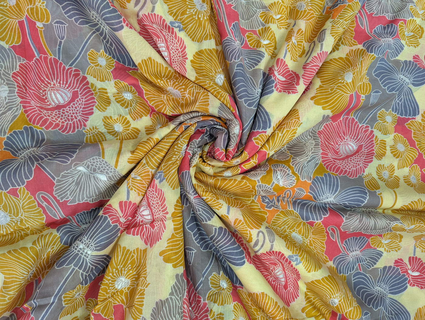 Multicolor Floral Printed Muslin Fabric