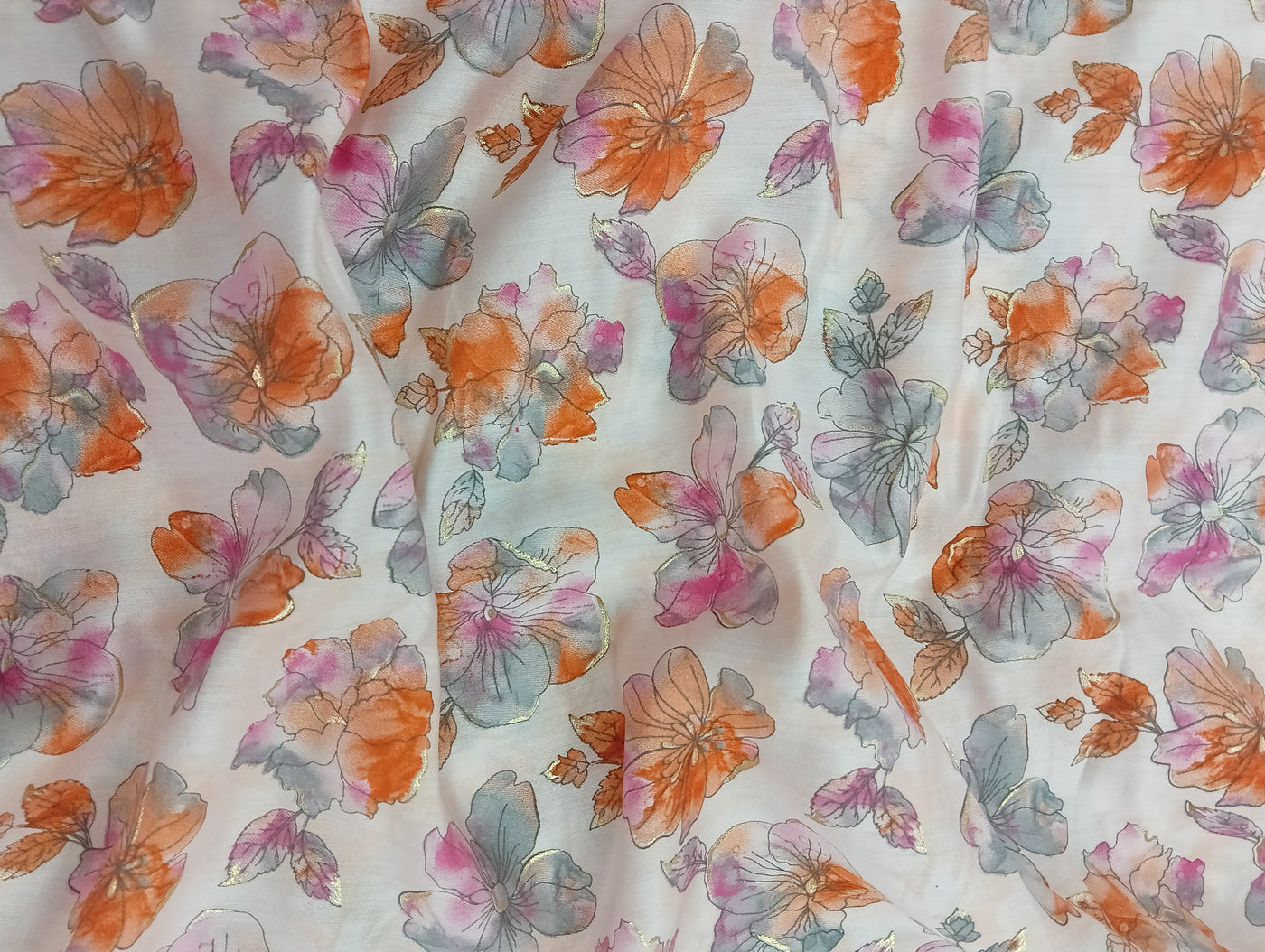 Multicolor Floral Printed Muslin Fabric