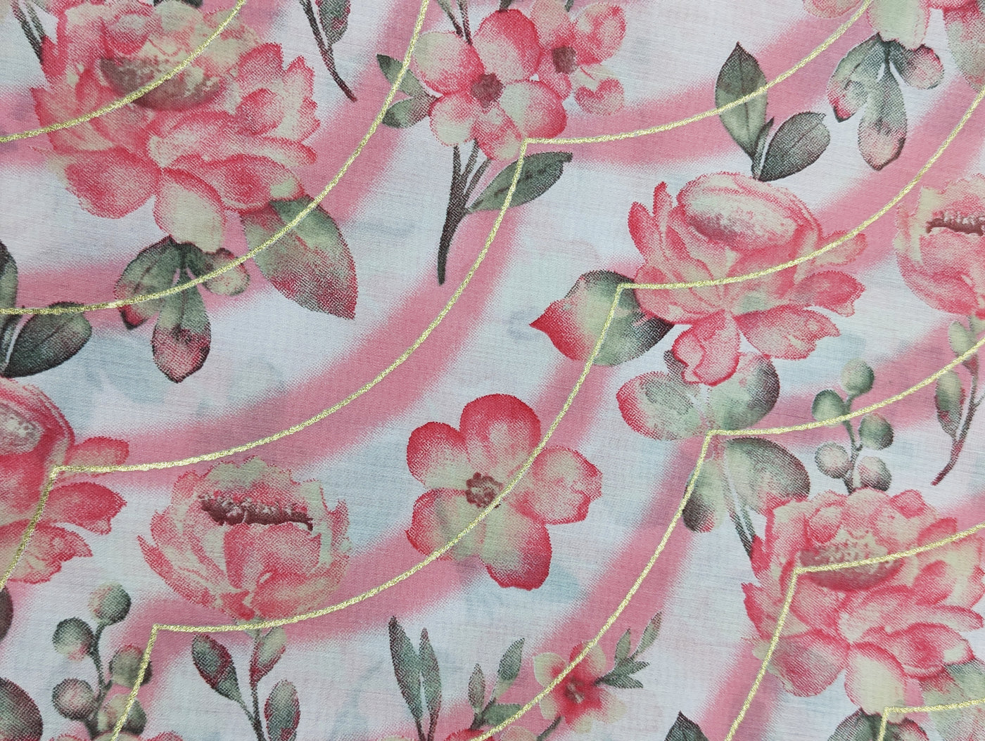 White & Pink Floral Printed Muslin Fabric ( Wholesale)