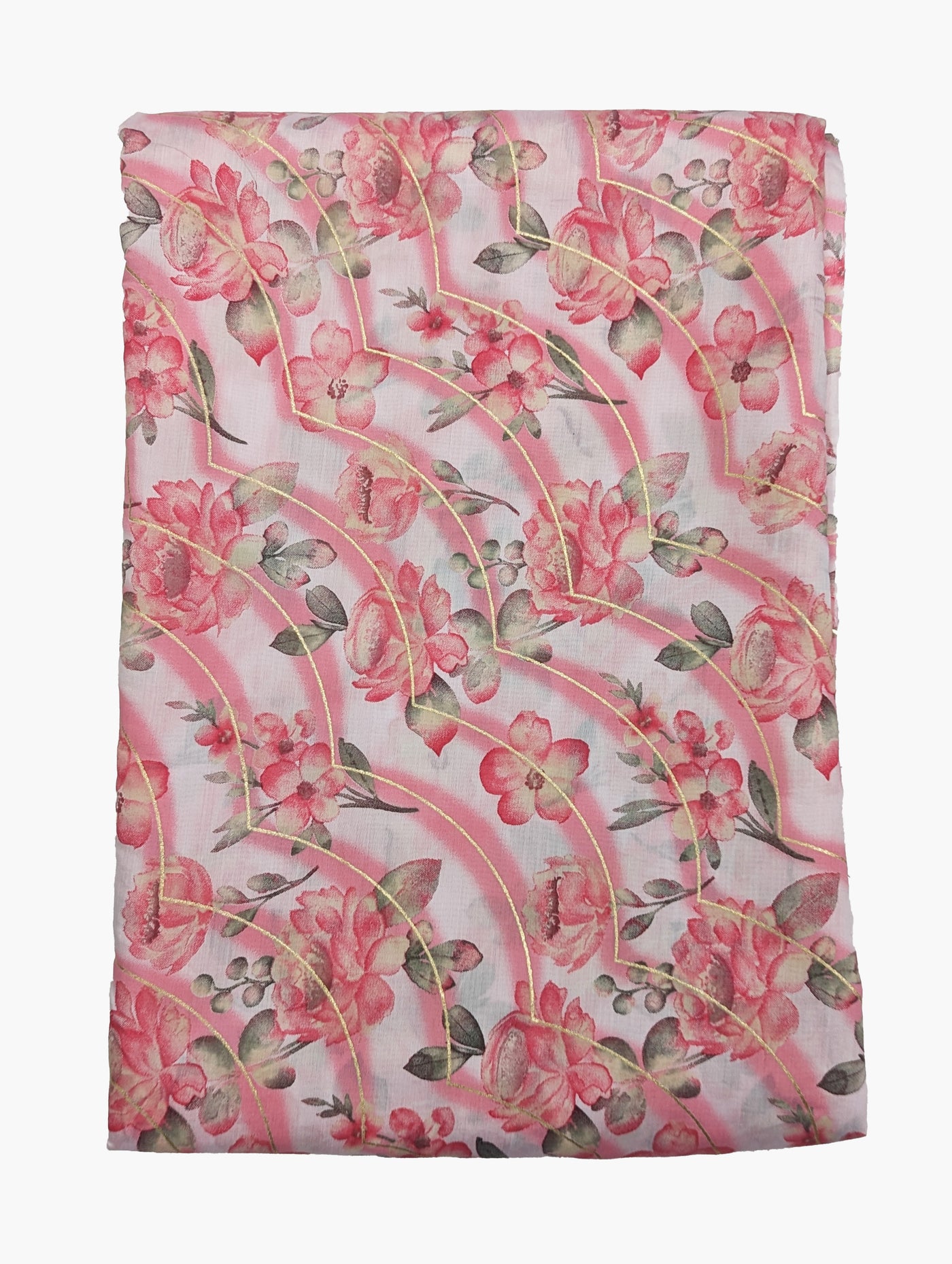 White & Pink Floral Printed Muslin Fabric ( Wholesale)