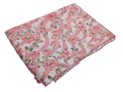 White & Pink Floral Printed Muslin Fabric ( Wholesale)