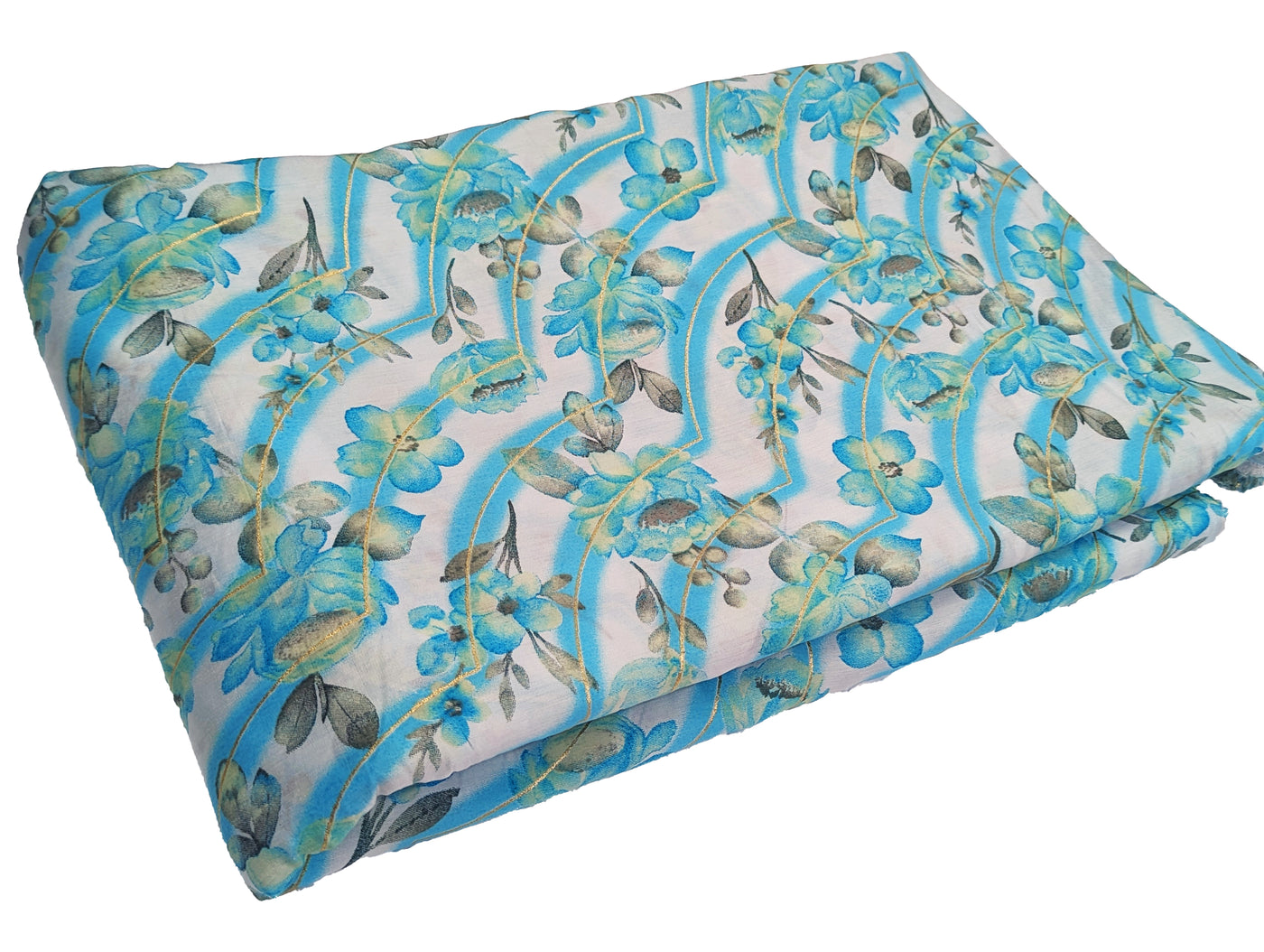 White & Blue Floral Print Muslin  Fabric