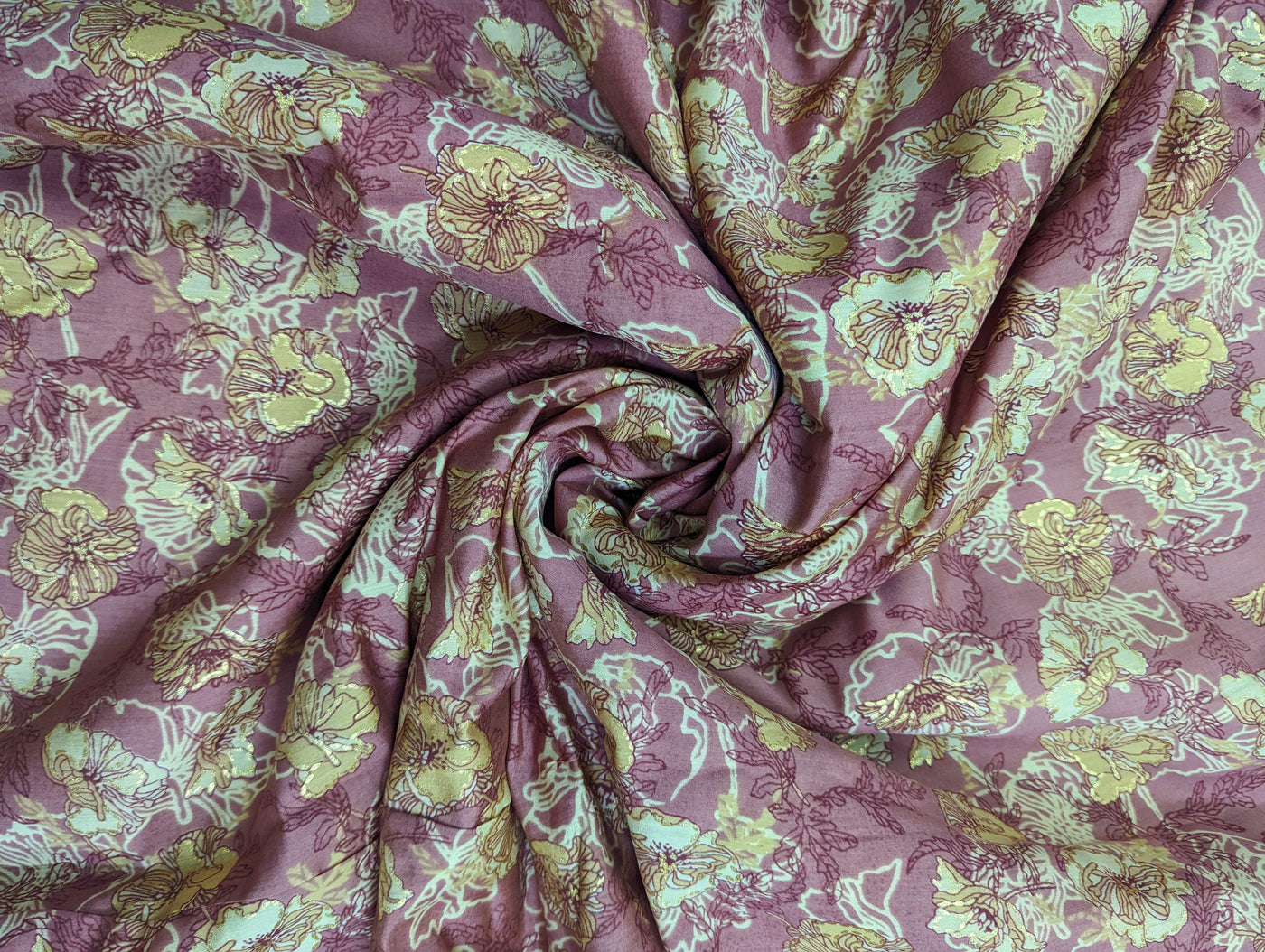 Rust & Golden Floral Muslin Print Fabric