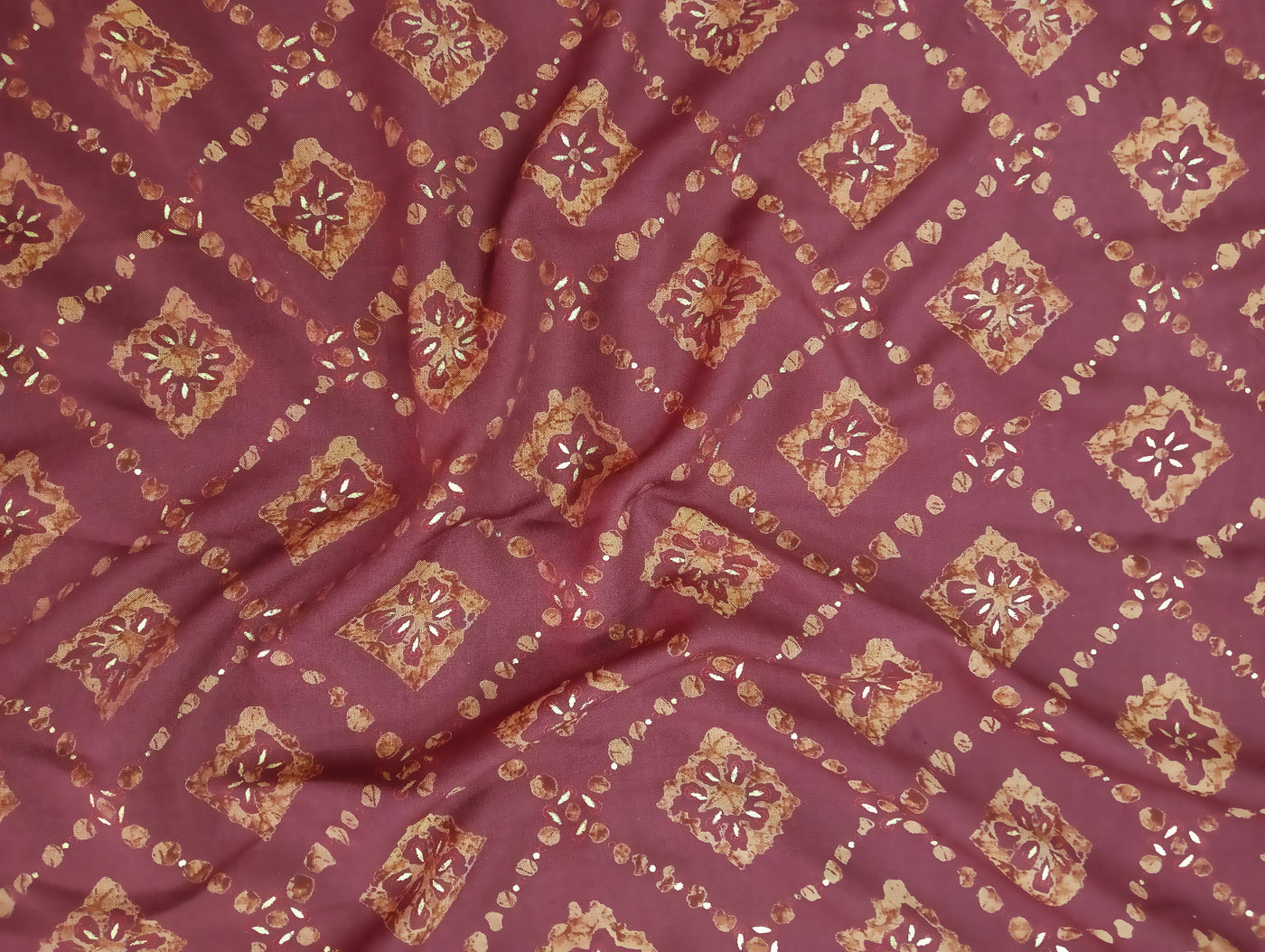 Maroon Geometric Print Muslin Fabric (Wholesale)