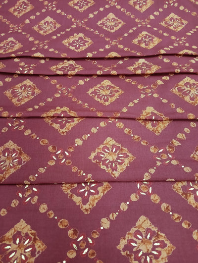 Maroon Geometric Print Muslin Fabric (Wholesale)