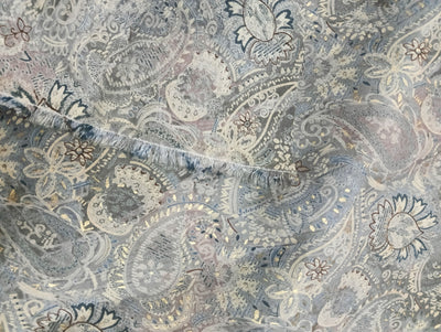 Greyish Paisley Printed Muslin Fabric (Wholesale)