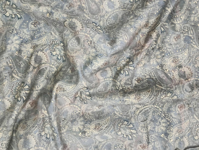 Greyish Paisley Printed Muslin Fabric