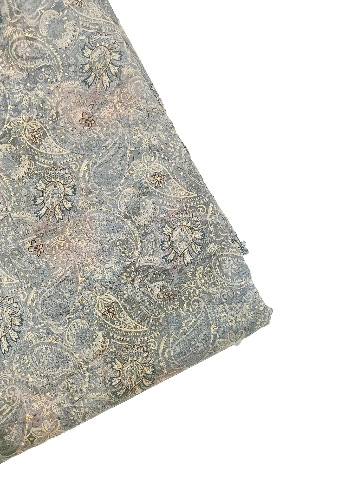 Greyish Paisley Printed Muslin Fabric