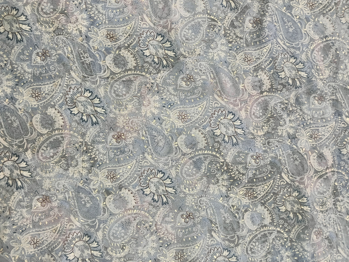 Greyish Paisley Printed Muslin Fabric (Wholesale)