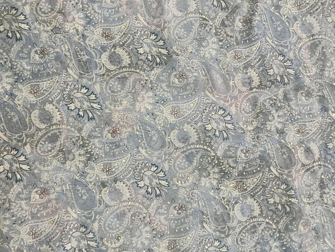 Greyish Paisley Printed Muslin Fabric
