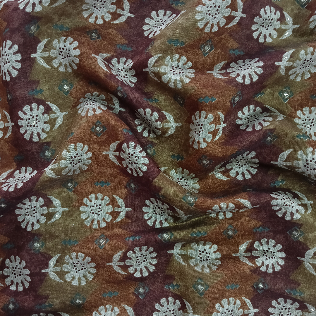 Multicolor Floral Printed Modal Chanderi Fabric