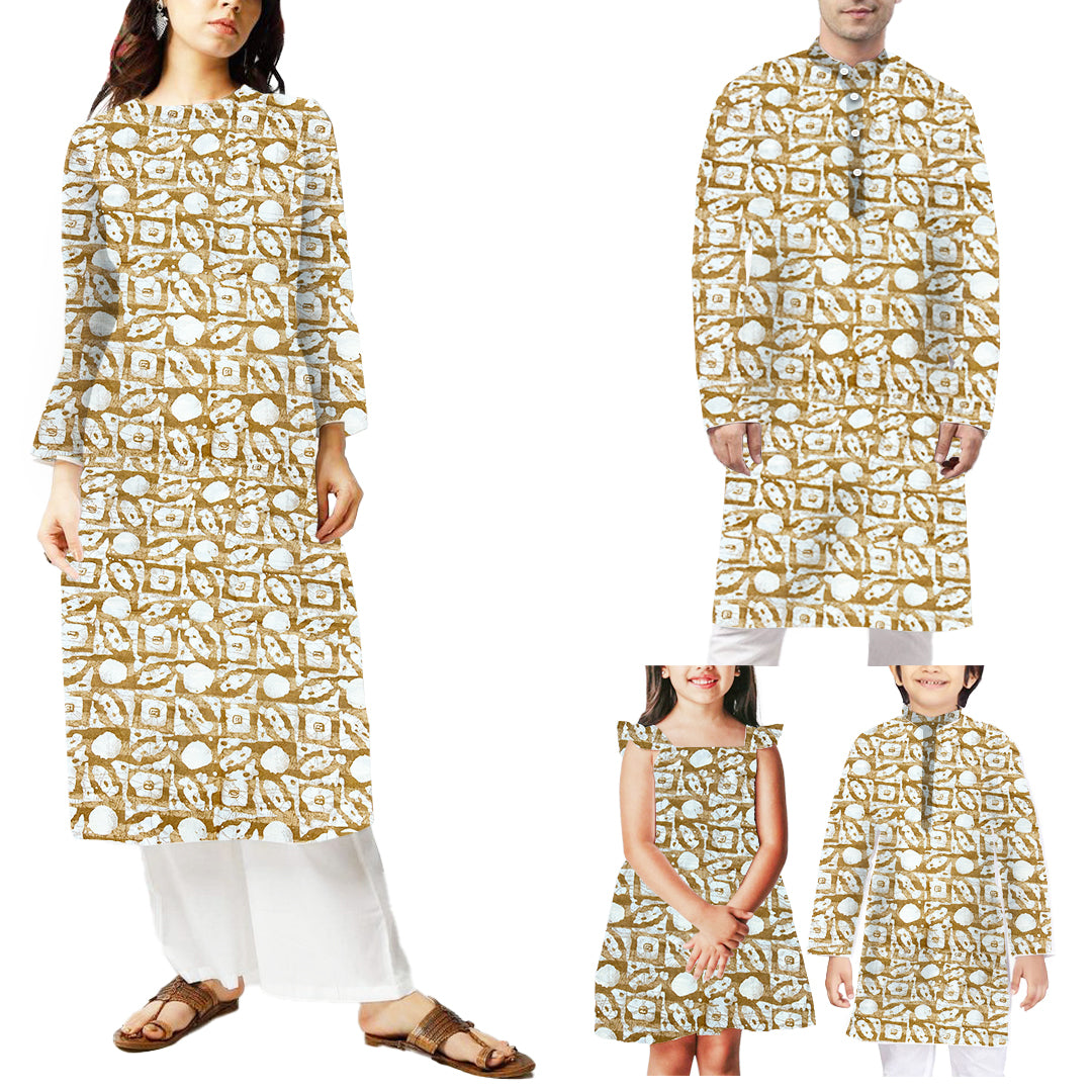 Mustard & White Abstract Printed Chanderi Foil Print Fabric