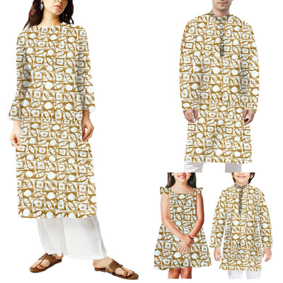Mustard & White Abstract Printed Chanderi Foil Print Fabric