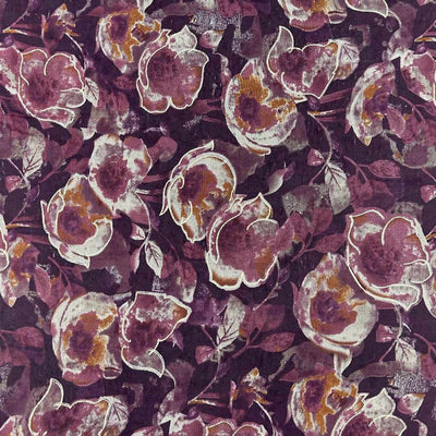 Wine Floral Printed Chanderi Foil Print Fabric