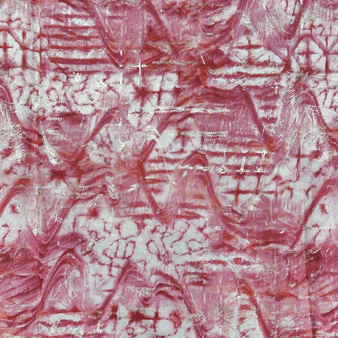 Pink & White Abstract Printed Chanderi Foil Print Fabric